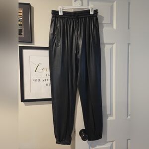 Blank NYC Black Vegan Leather Joggers, Size 26